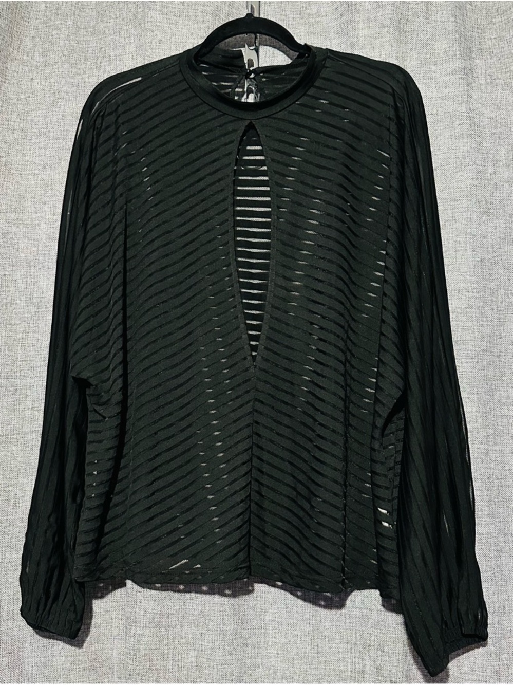 Black Sheer Whimsigoth  Mesh Long-Sleeve  Top - Unbranded